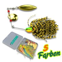 Spinnerbait Doppelblatt gelb schwarz mit Aufbewahrungsbox...
