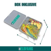 Spinnerbait Set Aufbewahrungsbox geoeffnet bunte Farbvarianten inklusive