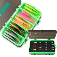 Gummifisch Set 63-teilig – mit Jighaken mit Box