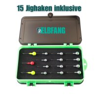 Gummifisch Set Jigkopf Box geoeffnet 15 Jighaken inklusive