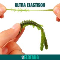 Krebs Koeder Nahaufnahme ultra elastisch gedehnt zwischen Fingern