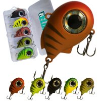 ELBFANG HyperEye Box – 5 Lipless Crankbaits | 4,5 cm & 8,5 g | langsam sinkend | Vibrationsköder Set für Barsch, Zander & Hecht inkl. Tacklebox