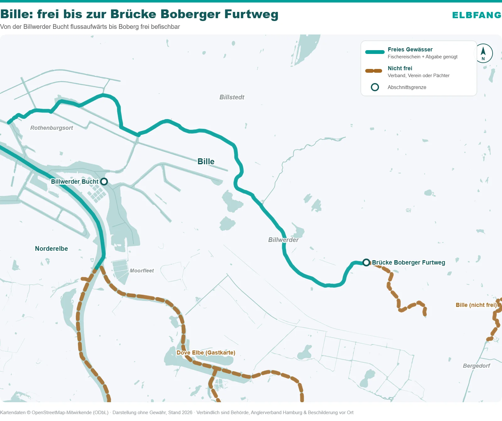 Karte Bille in Hamburg: frei von der Billwerder Bucht bis zur Brücke Boberger Furtweg